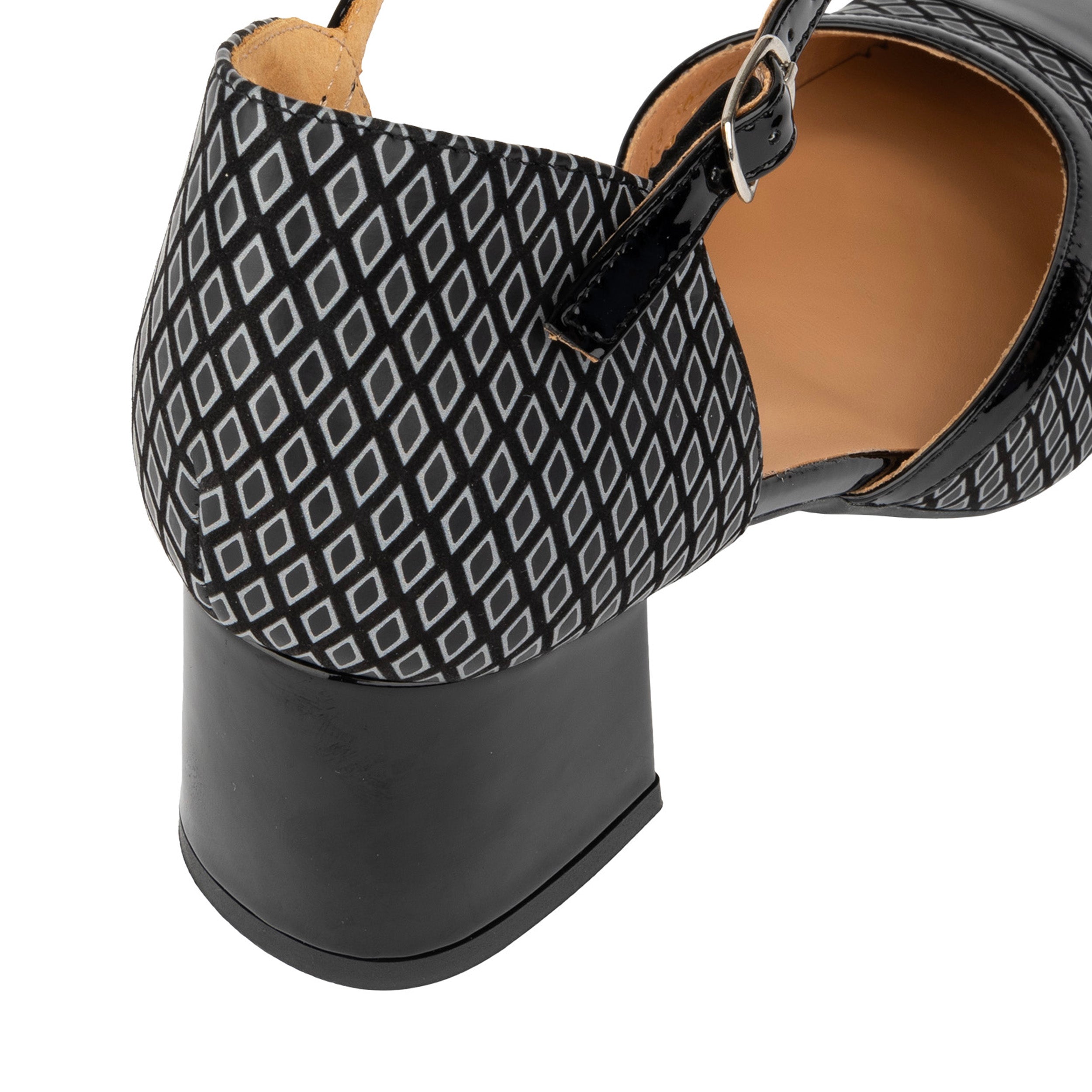 Kemi -  Black & Grey Diamonds - Women's Leather Almond-Toe Block Heel