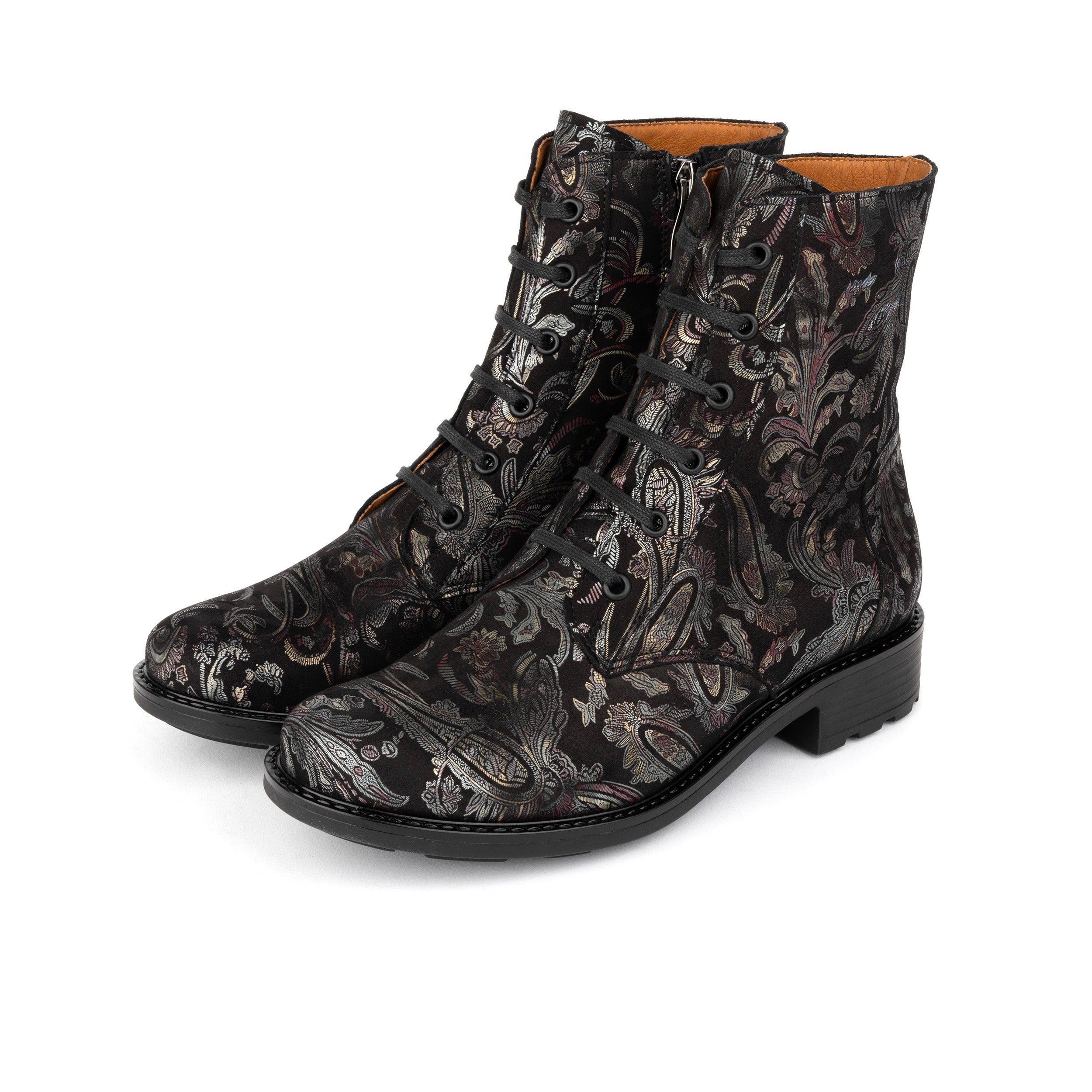 Laviva High - Black & Gold & Burgundy - Women's wide fitted leather higher ankle boot wool lined