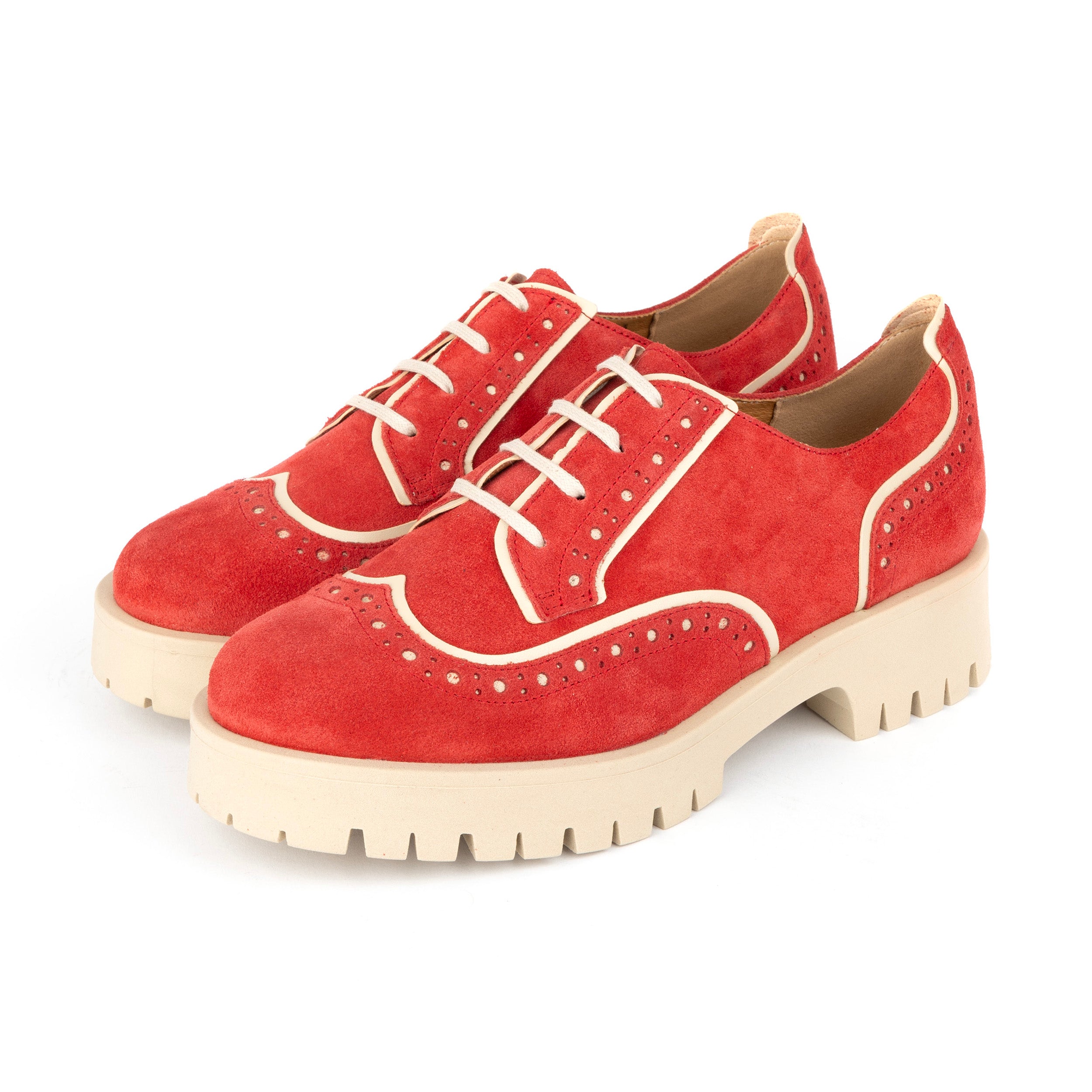 Artisan - Red & Cream - Women's leather lace-up shoe with brogue detailing