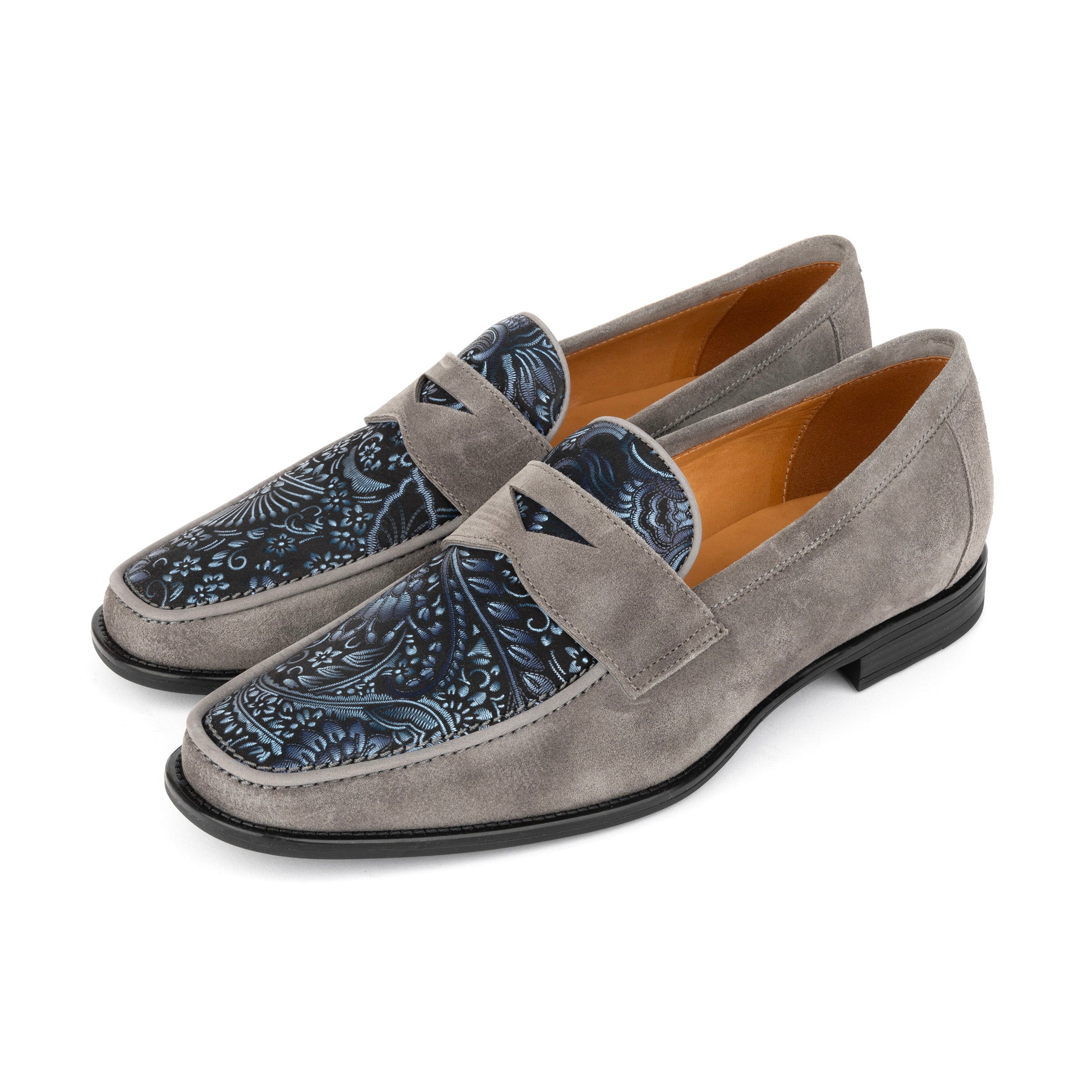 Henry - Light Grey & Paisley - Men's Suede Loafer
