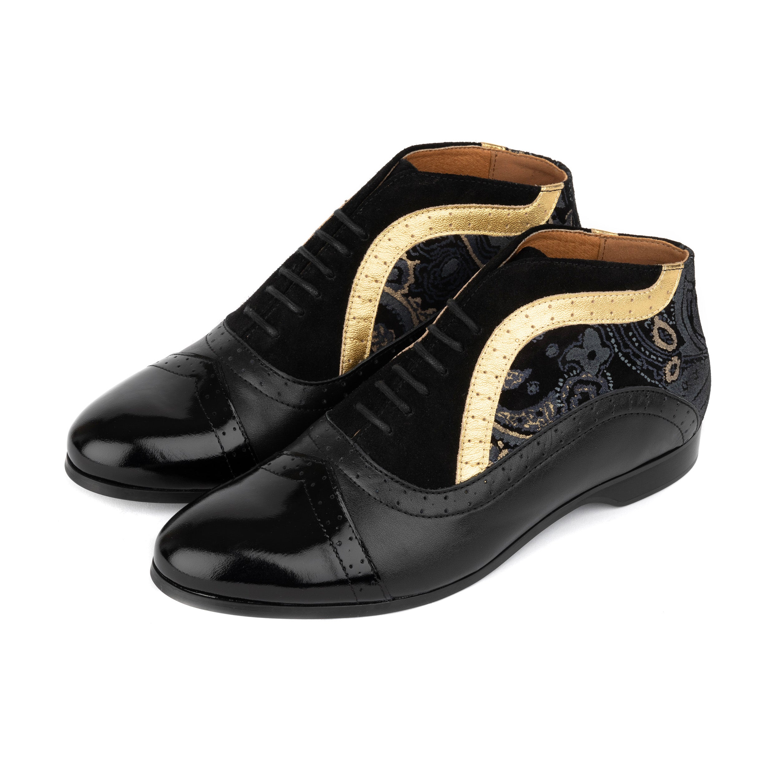 Jasmine - Black & Gold - Women’s Leather Oxford Ankle Boot