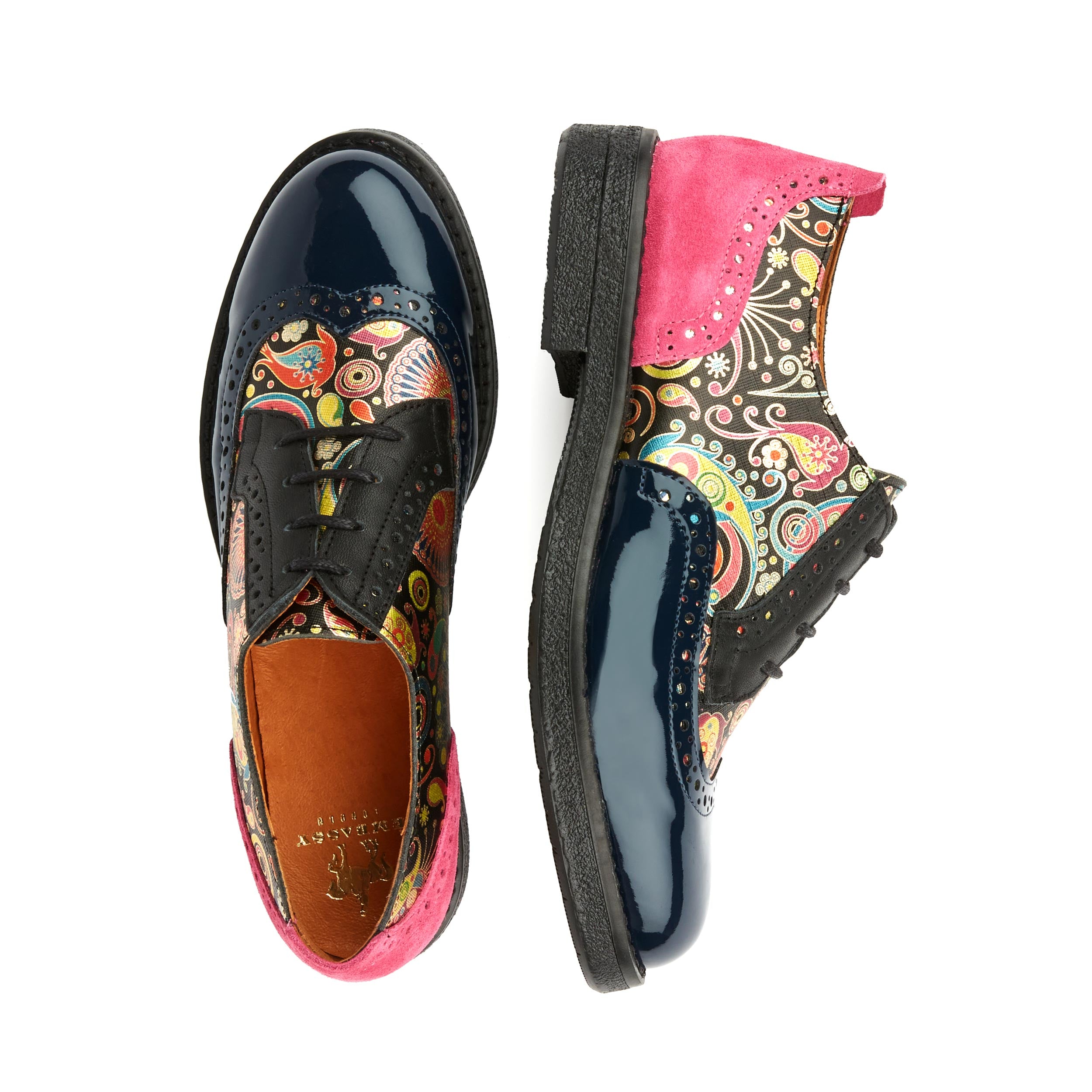 The Artist - Navy Pink - Womens leather shoe with wingtip and brogue design detail