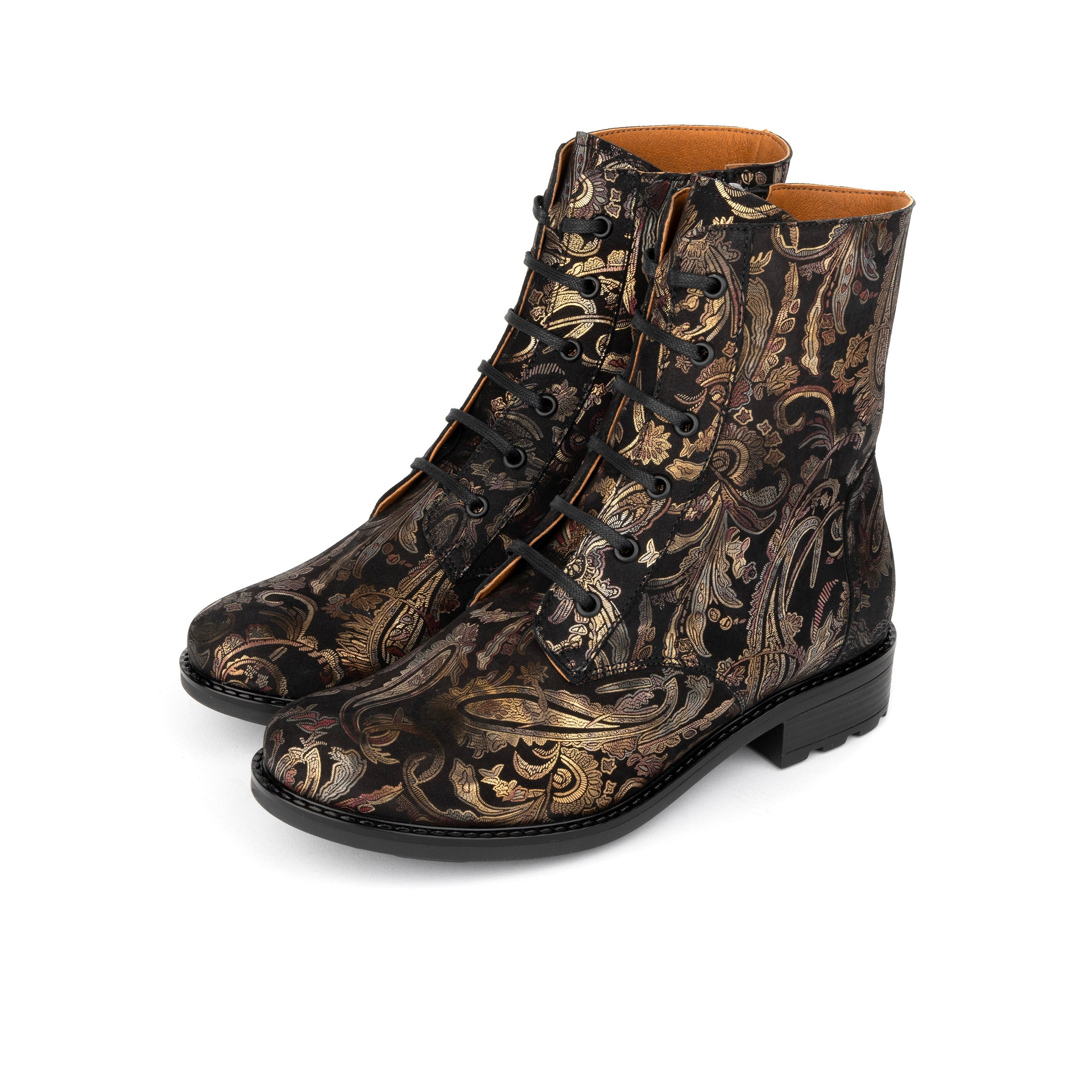 Laviva High - Black & Gold & Burgundy - Women's leather wide-fit high ankle boot