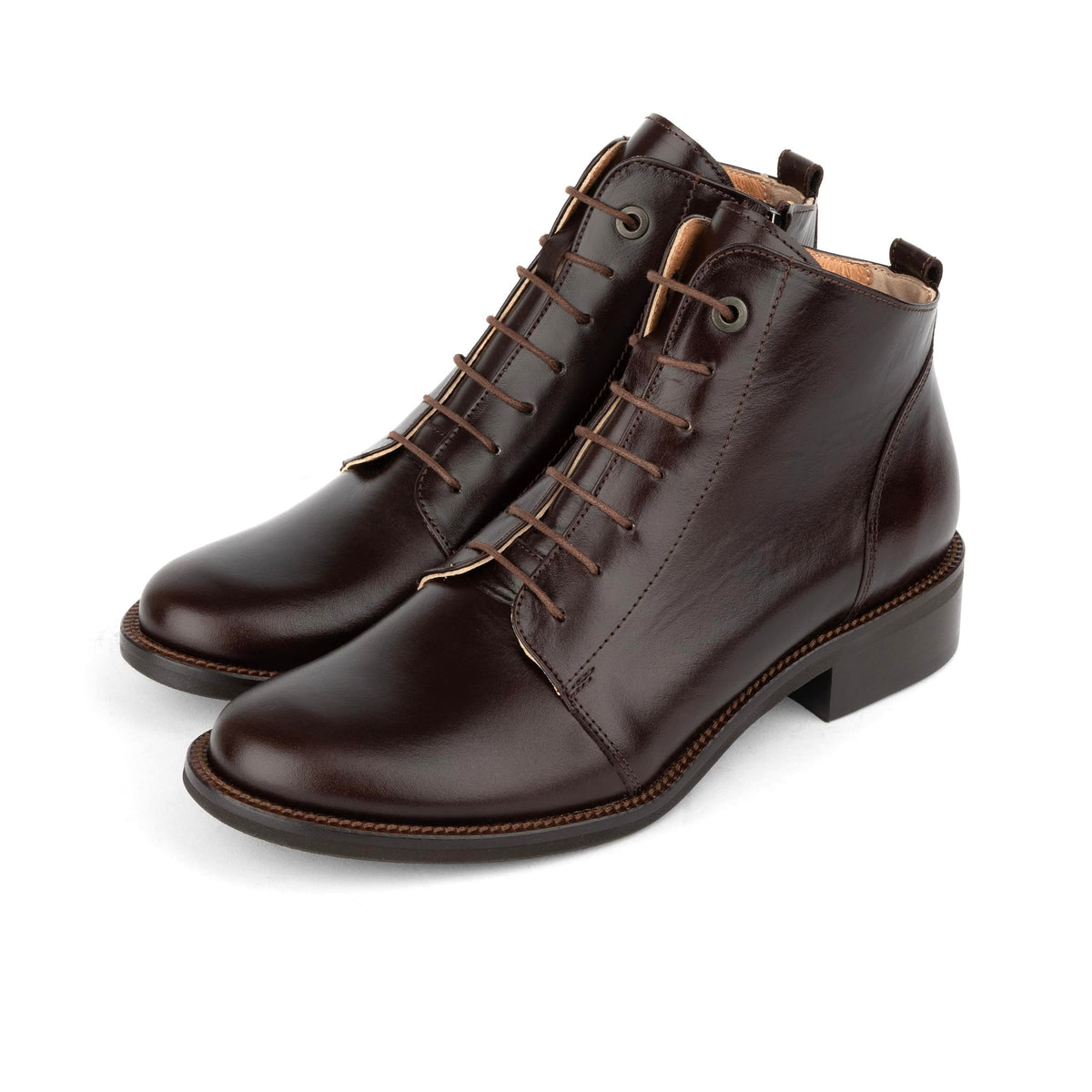 Marcella - Brown - Women's Patent Leather Lace-Up Ankle Boots