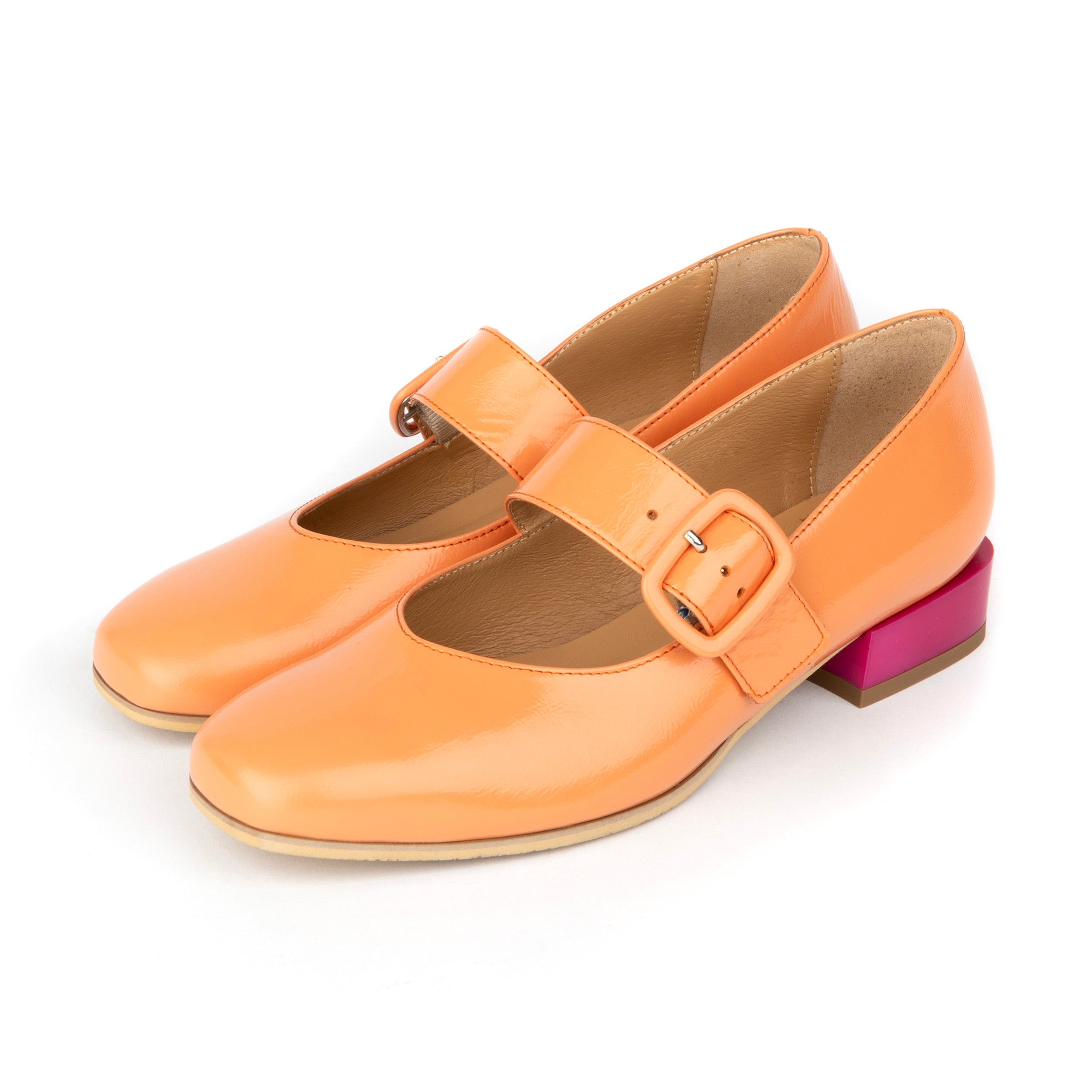 Bliss - Coral & Rose - Women's block heel square toe patent leather Mary-Jane