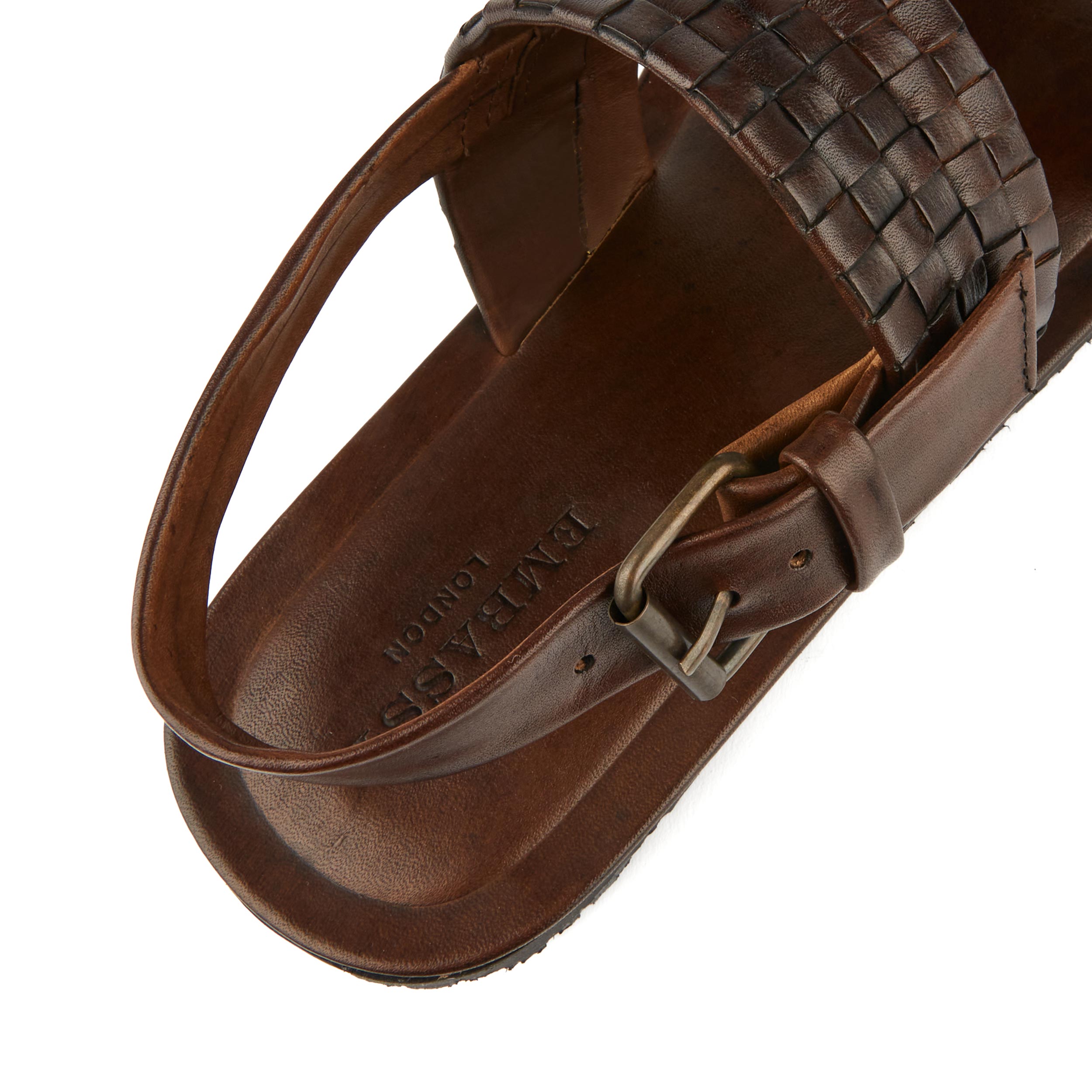 Riviera - Brown - Men's leather sandals with wide woven leather double straps