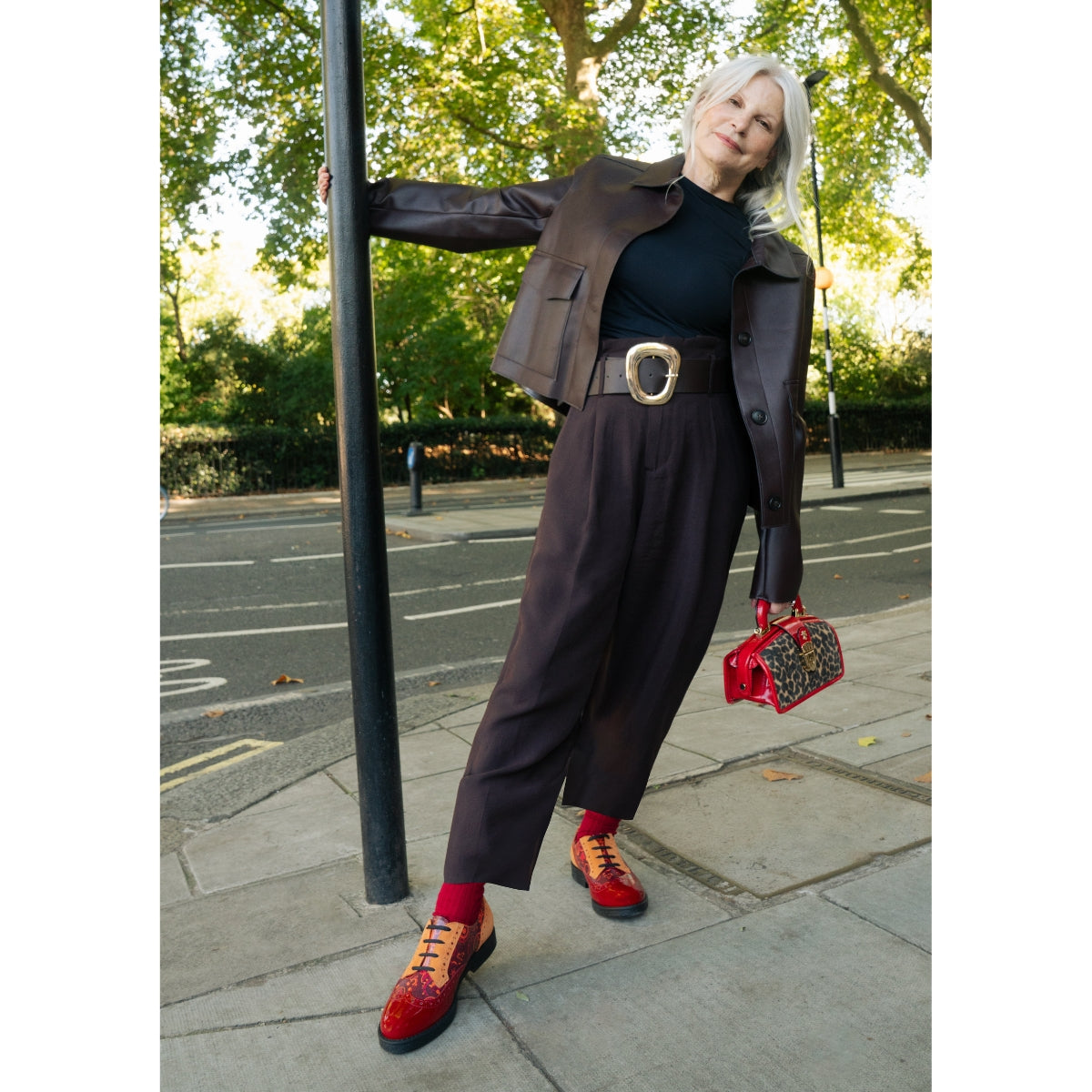 The Artist - Red & Orange - Women's leather lace-up shoe with brogue detailing