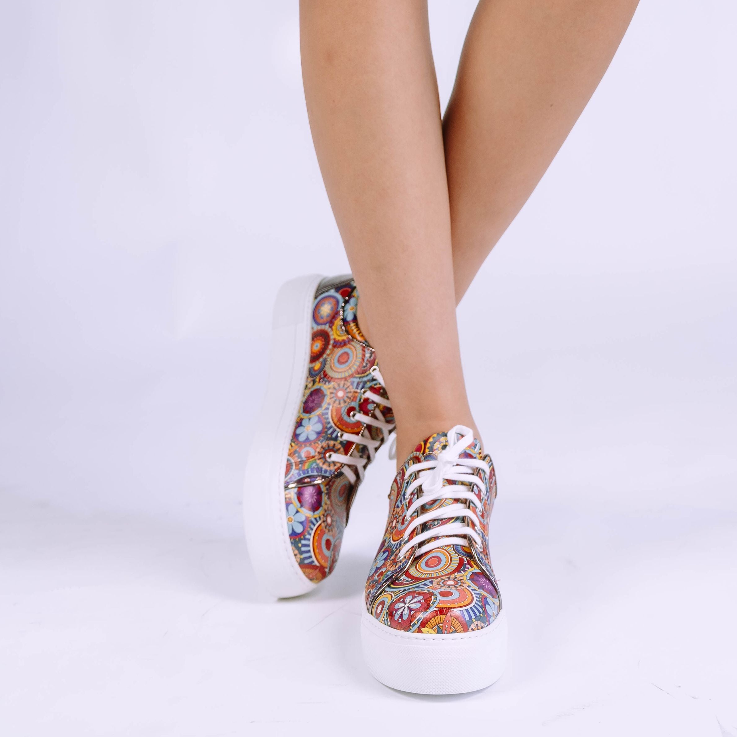 Camila - Signature Print - Women's chunky sole leather trainer in colourful print