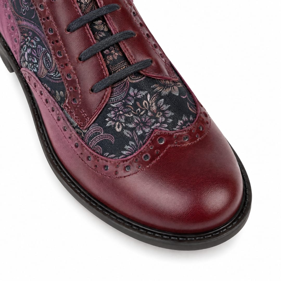 DreamFiters - Burgundy Floral - Women's round toe leather derby shoe on durable rubber sole