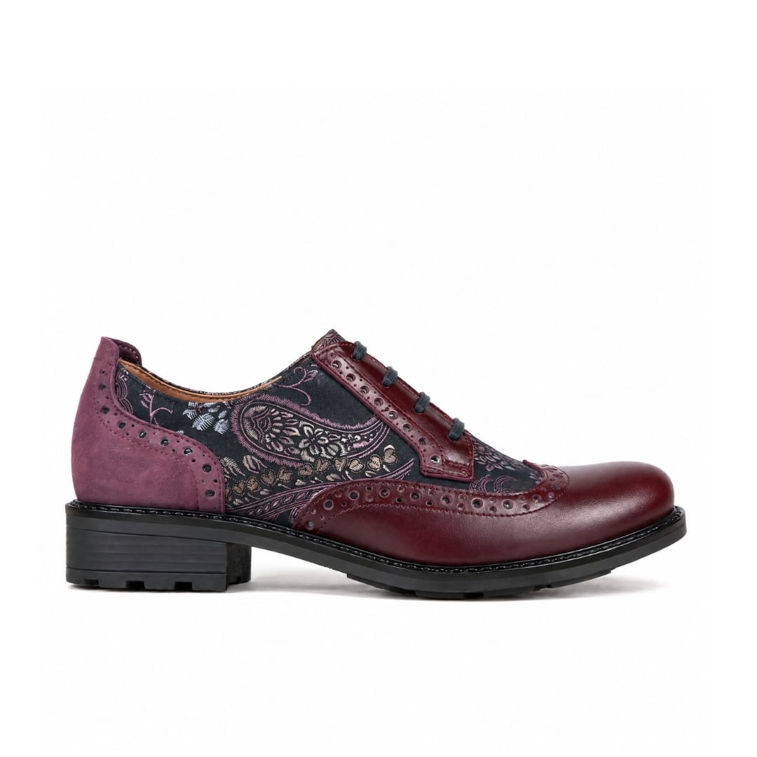 DreamFiters - Burgundy Floral - Women's round toe leather derby shoe on durable rubber sole