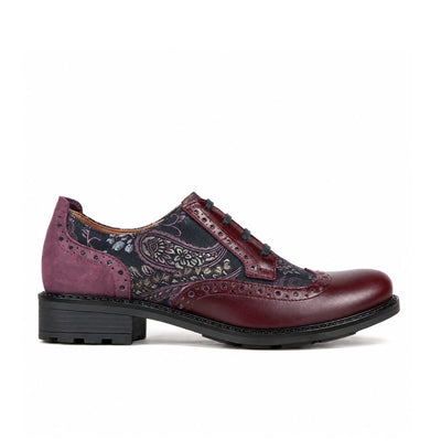 DreamFiters - Burgundy Floral - Women's round toe leather derby shoe on durable rubber sole