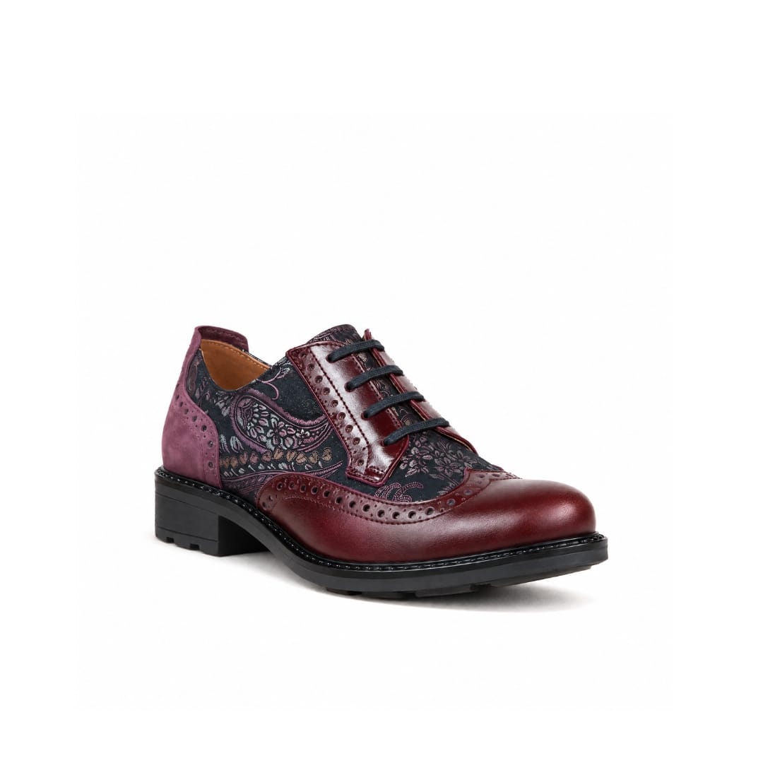 DreamFiters - Burgundy Floral - Women's round toe leather derby shoe on durable rubber sole