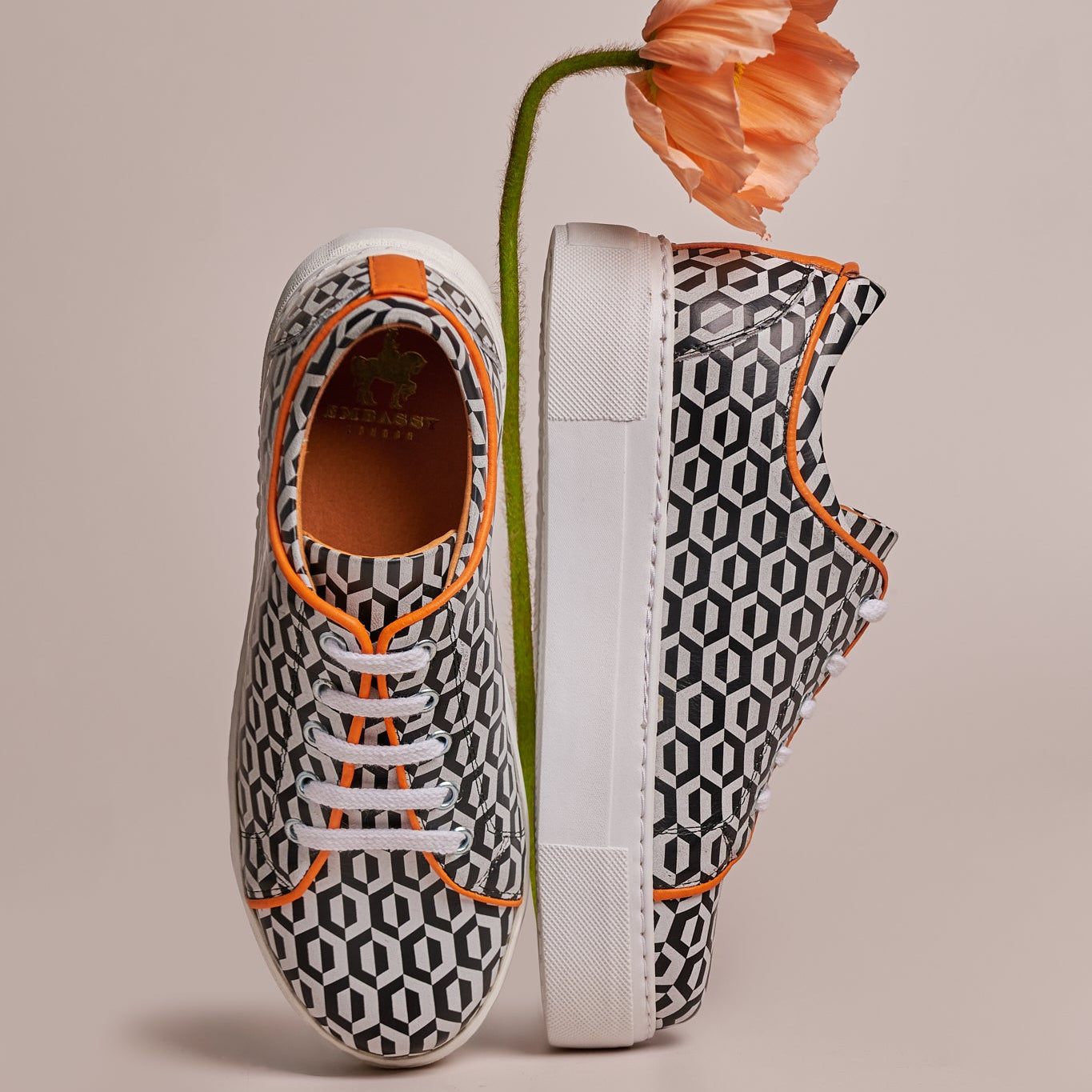 Camila - Orange & Hexa Print - Women’s Chunky Leather Platform Trainer