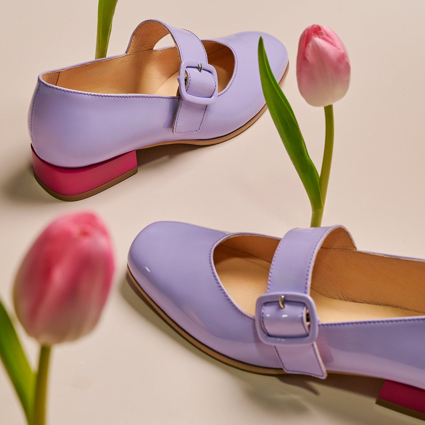 Bliss - Lavender & Rose - Women's block heel square toe patent leather Mary-Jane