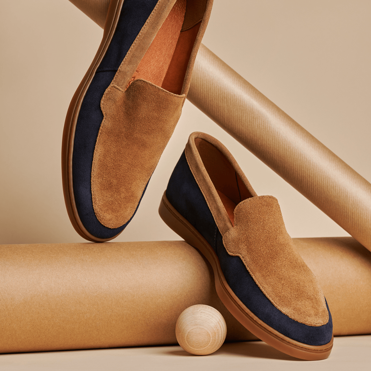 Gareth - Tan & Dark Blue - Men’s Two Tone Suede Loafer
