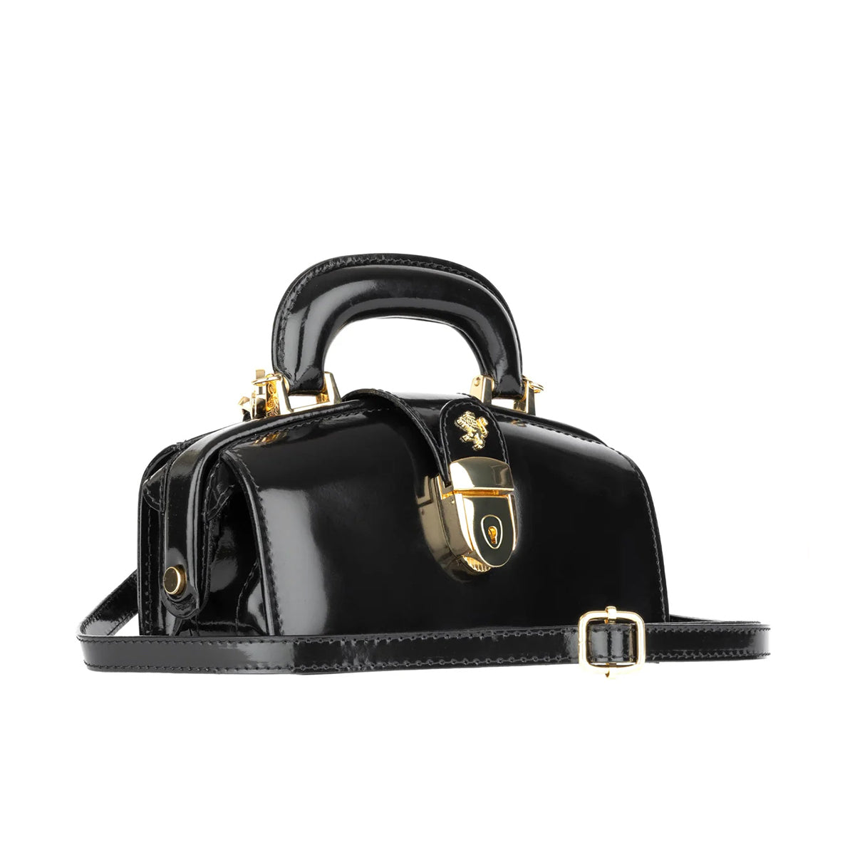 Gazelle Mini - Gold & Black - Women’s mini patent leather top handle & crossbody bag