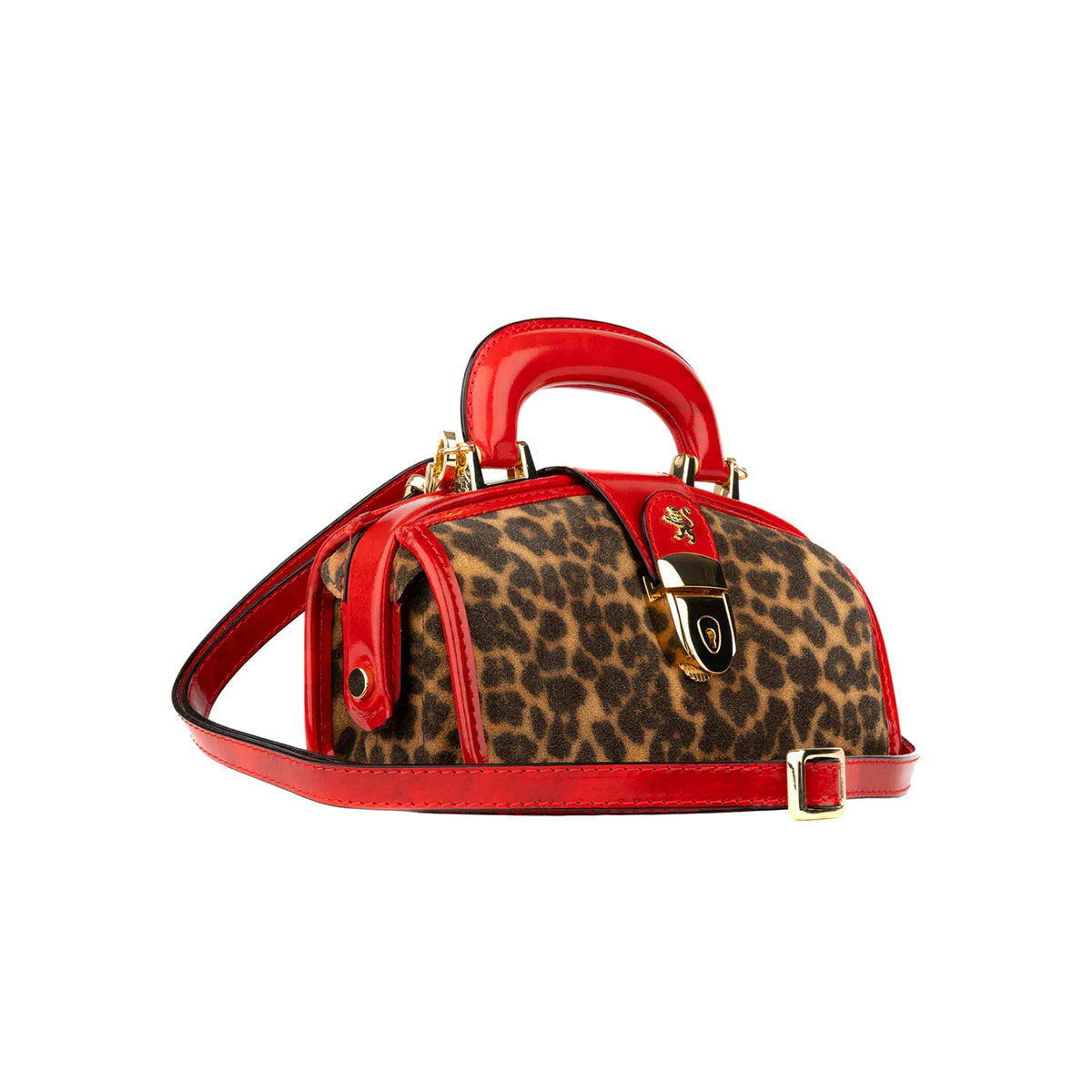 Gazelle Mini - Leopard & Red - Women’s mini patent leather & suede top handle & crossbody bag