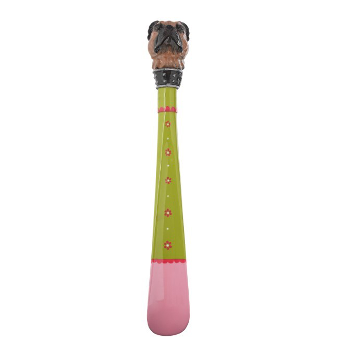 Pug - Brown - Hand-painted shoe horn with sculpted pug head