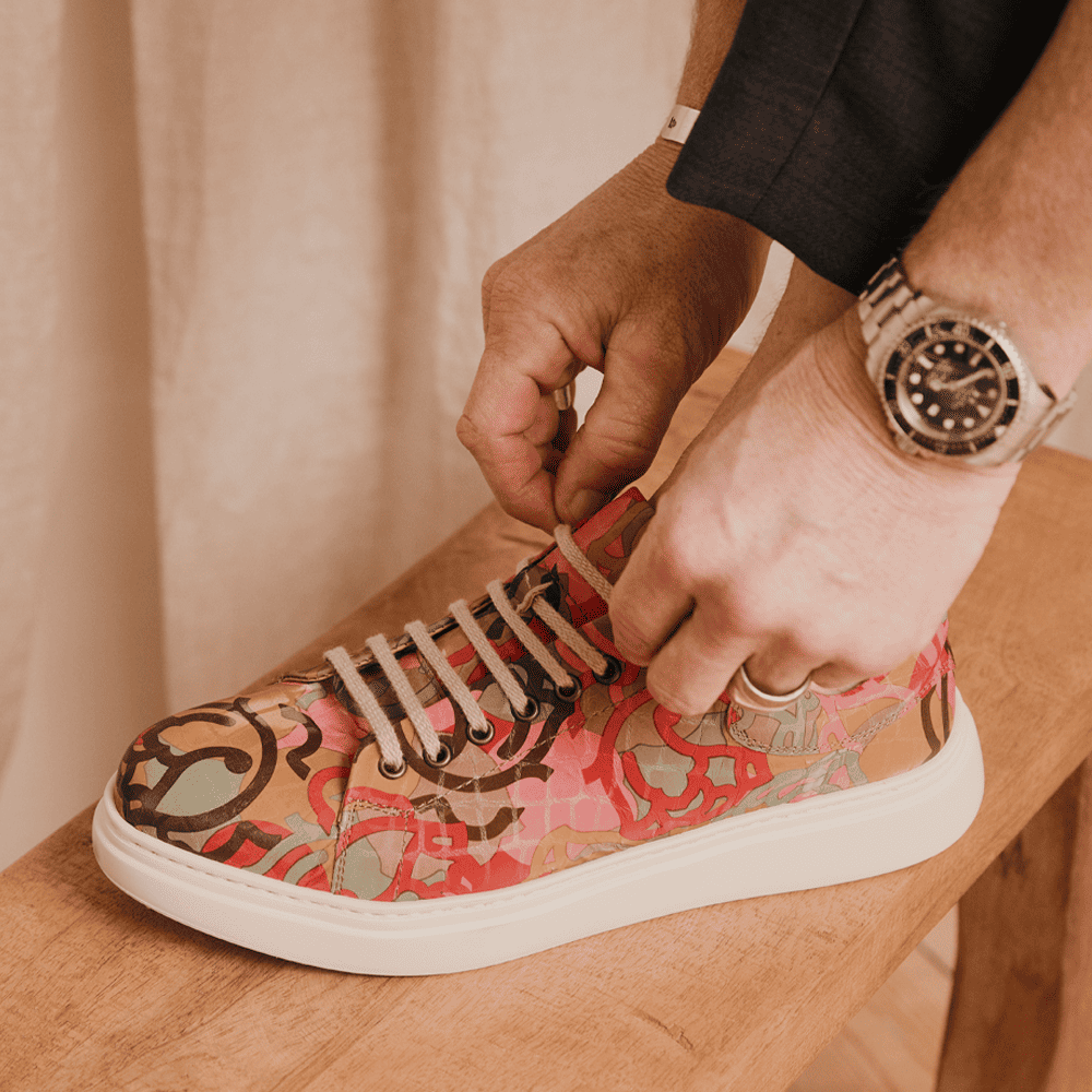 Sun City - Multi Print - Men's white sole trainer in eye catching soft leather