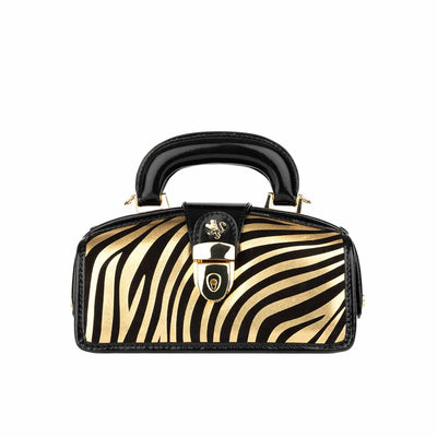 Gazelle Mini - Black & Gold Stripes - Women’s mini leather top handle & crossbody bag
