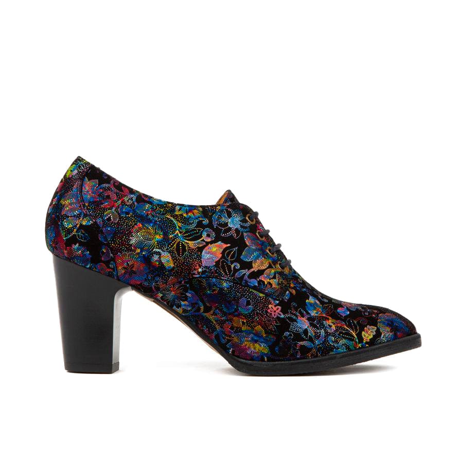 Roulette - Black Flower - Women's leather heeled oxford lace-up