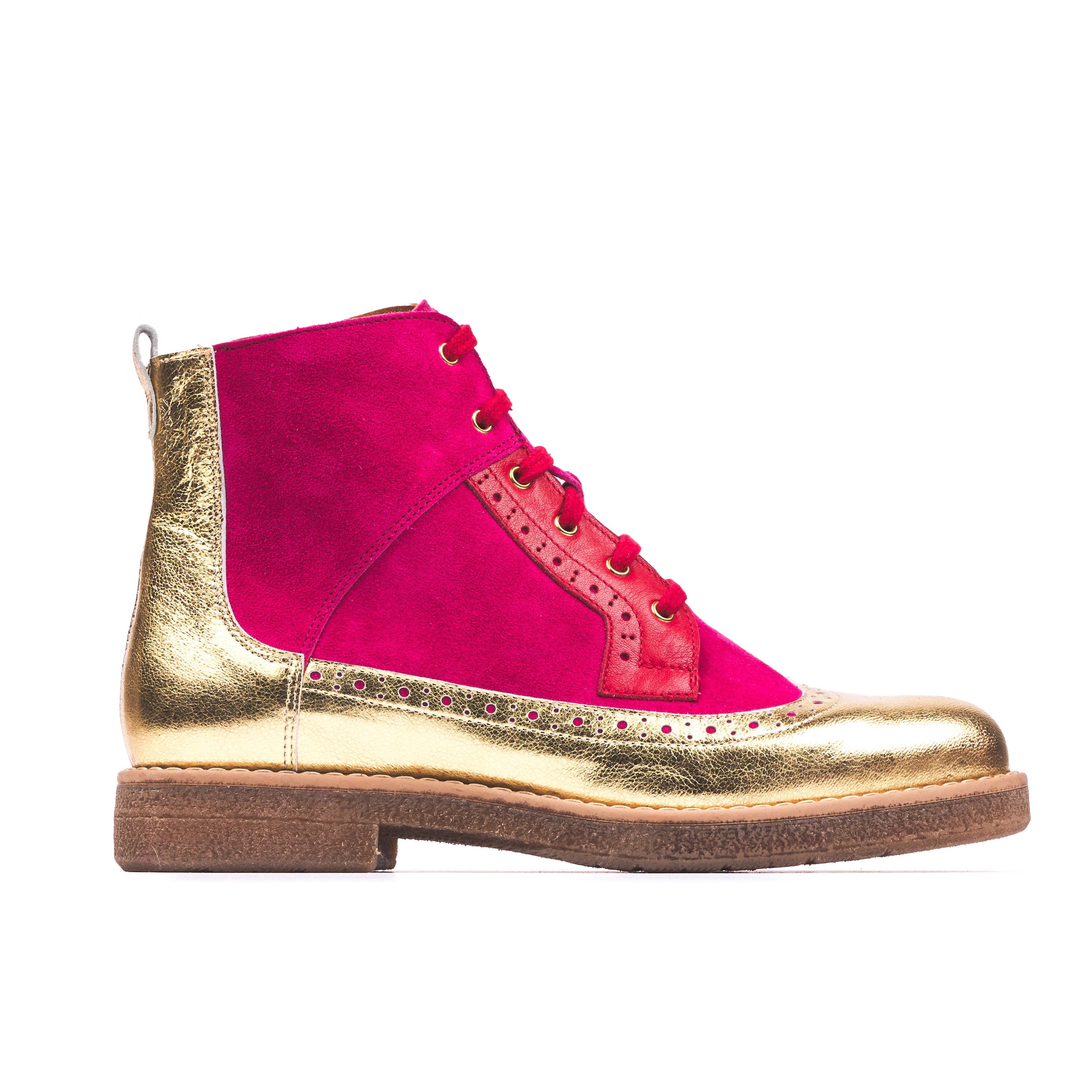 Hatter - Ultra Glam - Women's higher ankle boot in red, pink and golden leather