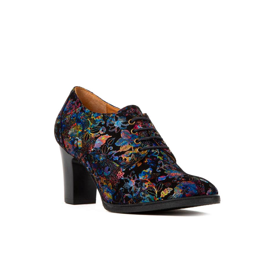 Roulette - Black Flower - Women's leather heeled oxford lace-up