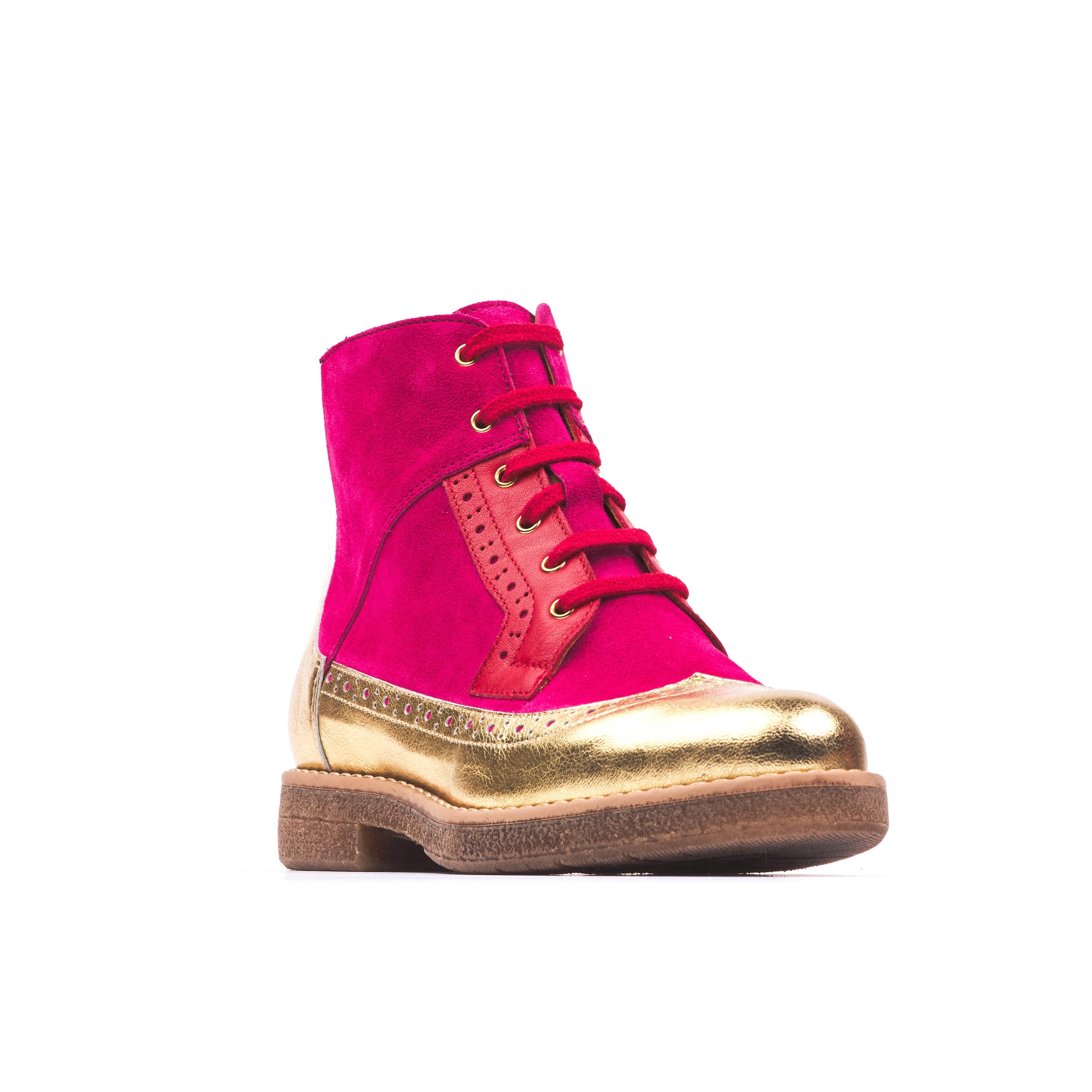 Hatter - Ultra Glam - Women's higher ankle boot in red, pink and golden leather