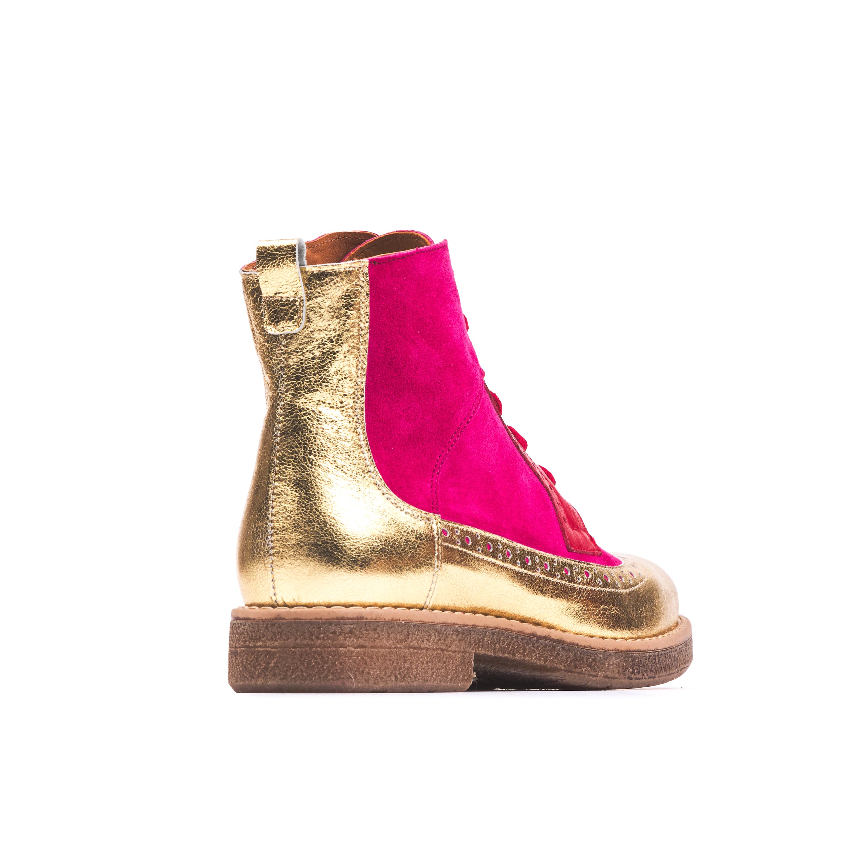 Hatter - Ultra Glam - Women's higher ankle boot in red, pink and golden leather