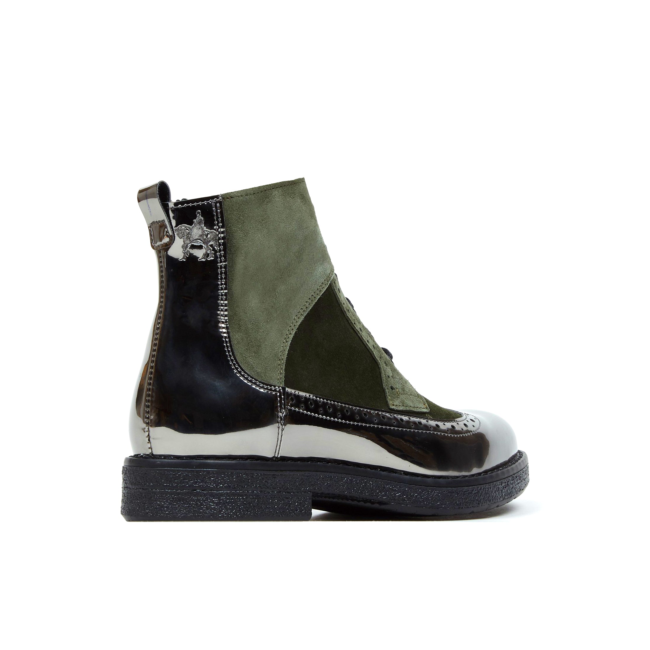 Hatter - Olive Chrome - Women's zip up and lace up ankle boot with brogue styling