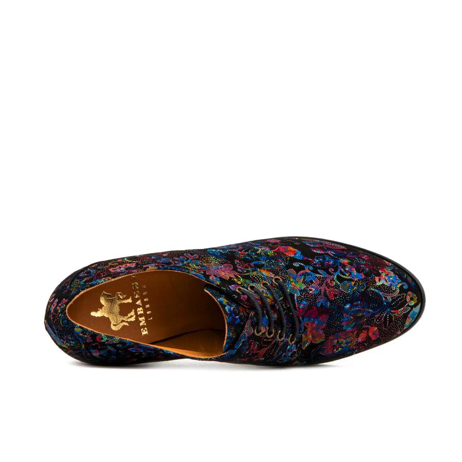 Roulette - Black Flower - Women's leather heeled oxford lace-up