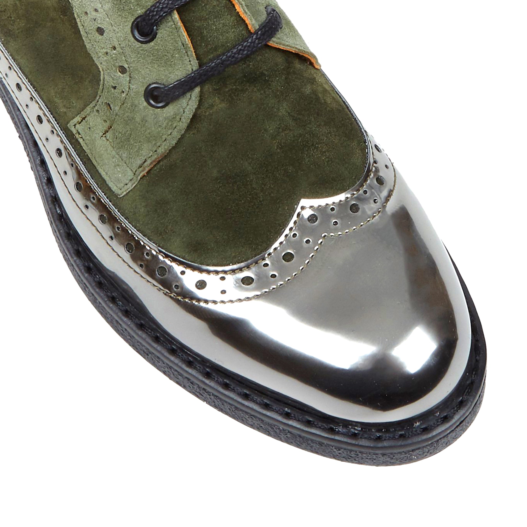 Hatter - Olive Chrome - Women's zip up and lace up ankle boot with brogue styling