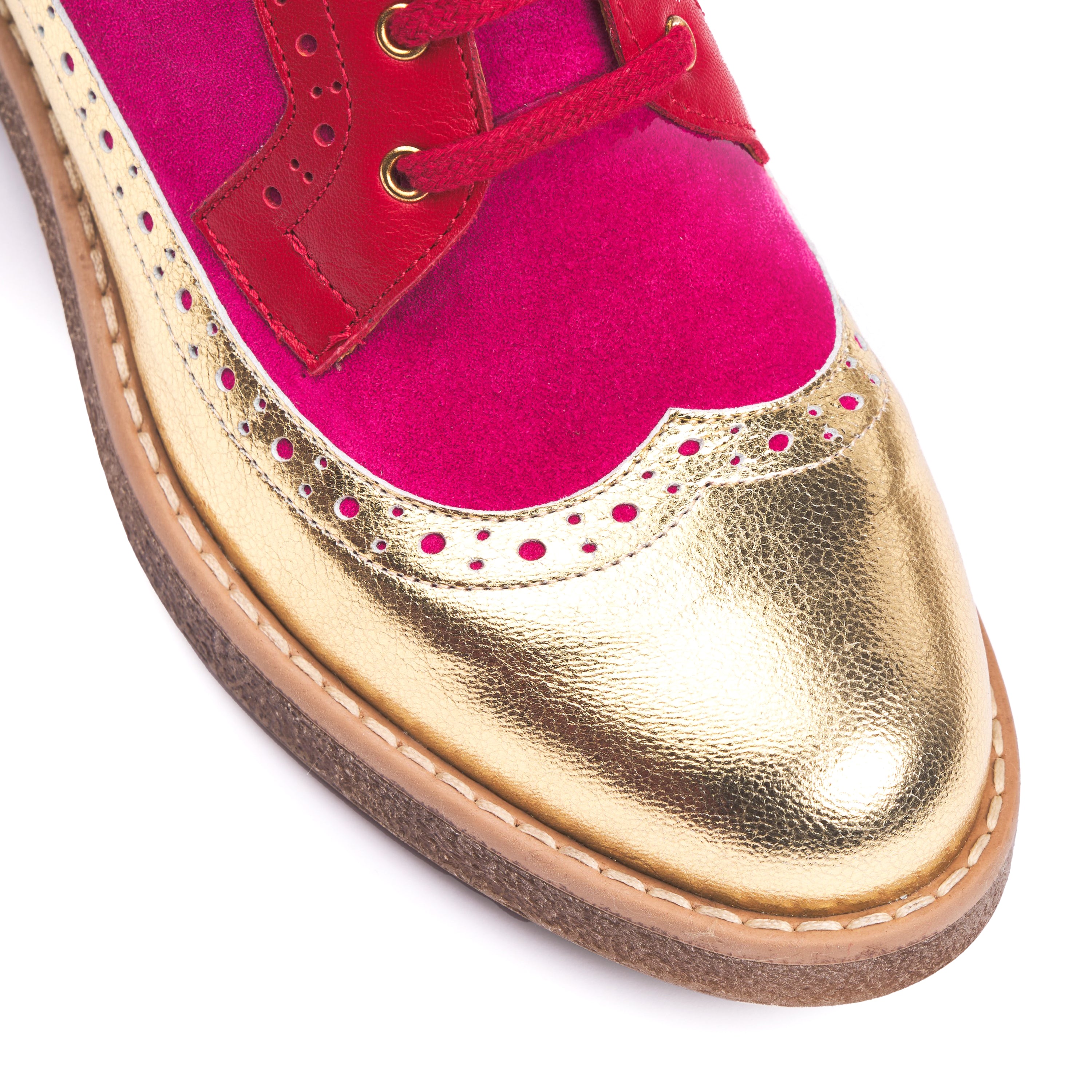 Hatter - Ultra Glam - Women's higher ankle boot in red, pink and golden leather