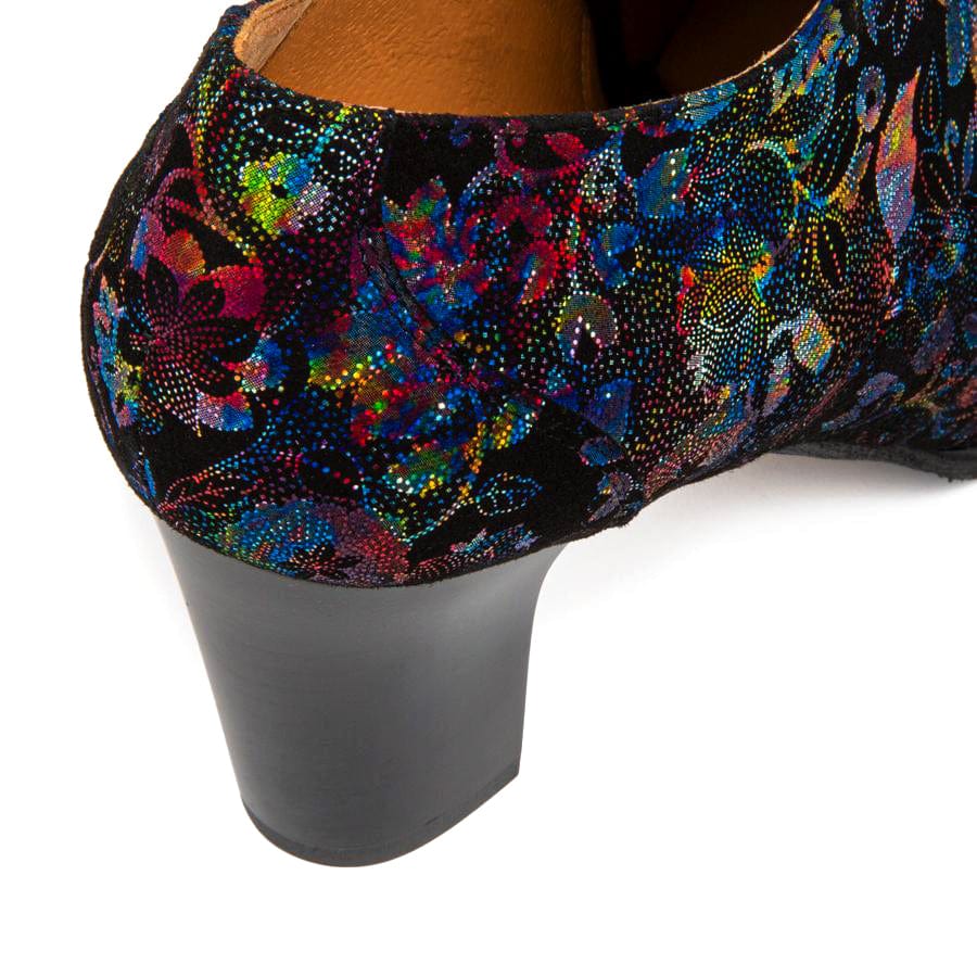 Roulette - Black Flower - Women's leather heeled oxford lace-up