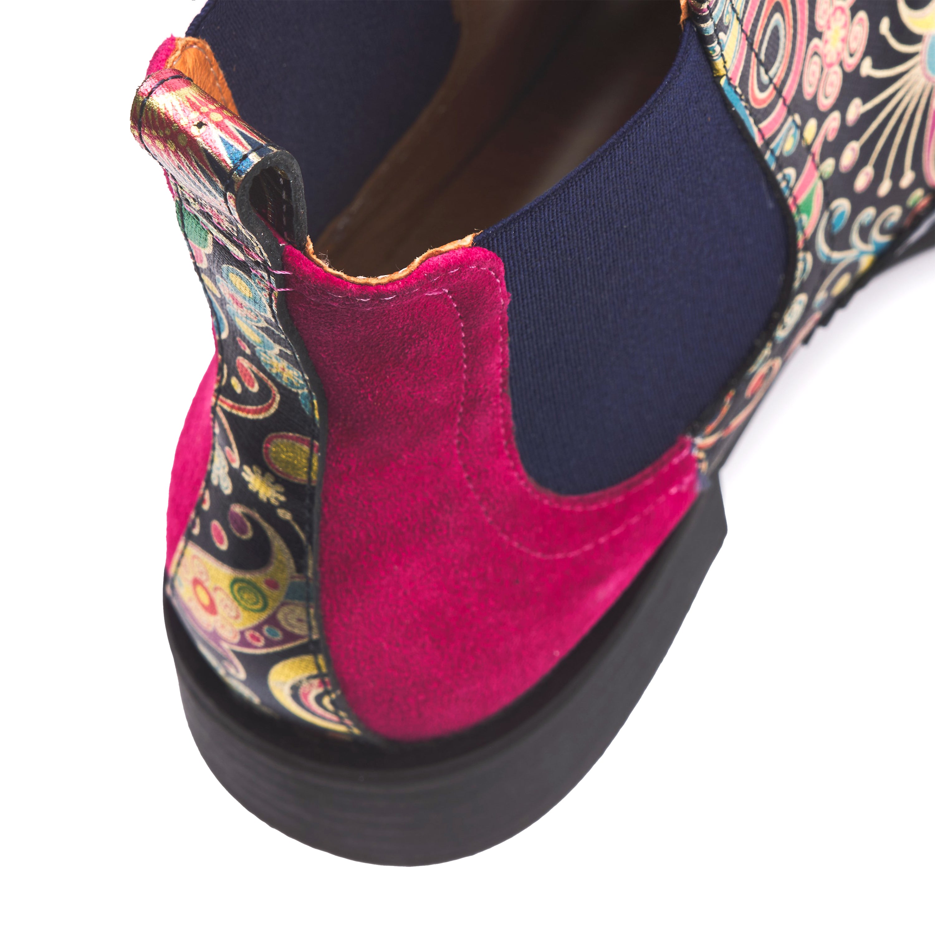 Mamacita - Navy Pink - Women's almond toe chelsea boot with wingtip brogue detail