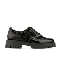 Artisan - Black Floral - Women's leather lace-up shoe with brogue detailing