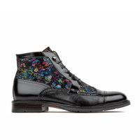 Charles - Black Flower - Men's lace up and zip up dressy leather boot