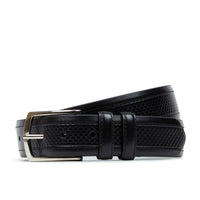 Oscar - Black - Men's black stitched leather belt with classic buckle