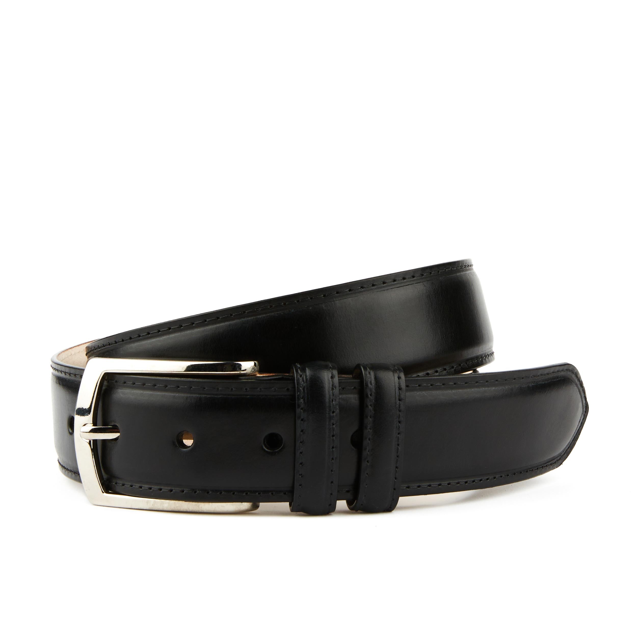 James - Black - Men's classic black leather belt with silver colour buckle