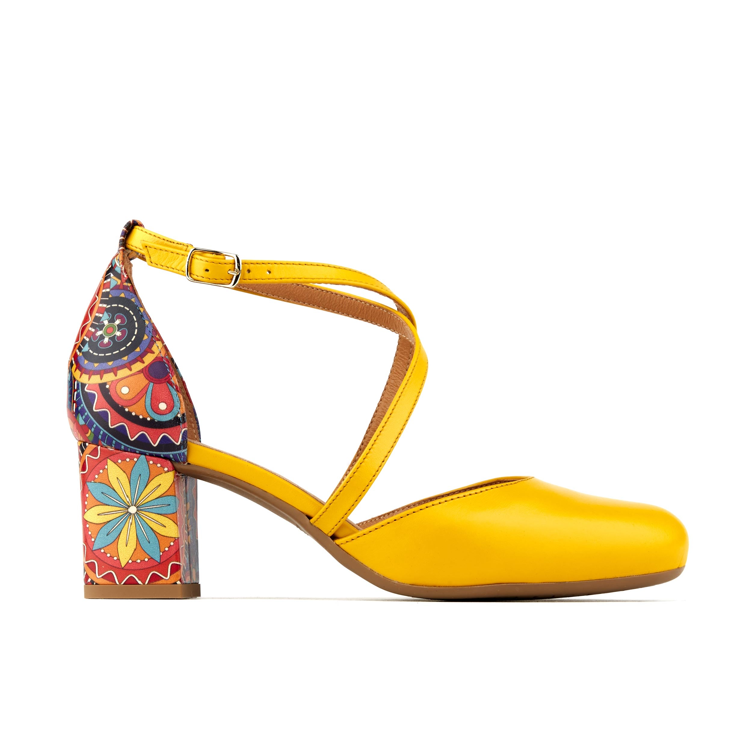 DANNII YELLOW SIGNATURE - Women's 2.4 inch block heel closed toe leather sandal