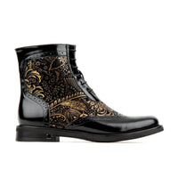 Mantis - Black Gold - Women's above-the-ankle lace-up boot with brogue & paisley detailing