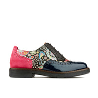 The Artist - Navy Pink - Women's leather lace-up shoe with brogue detailing