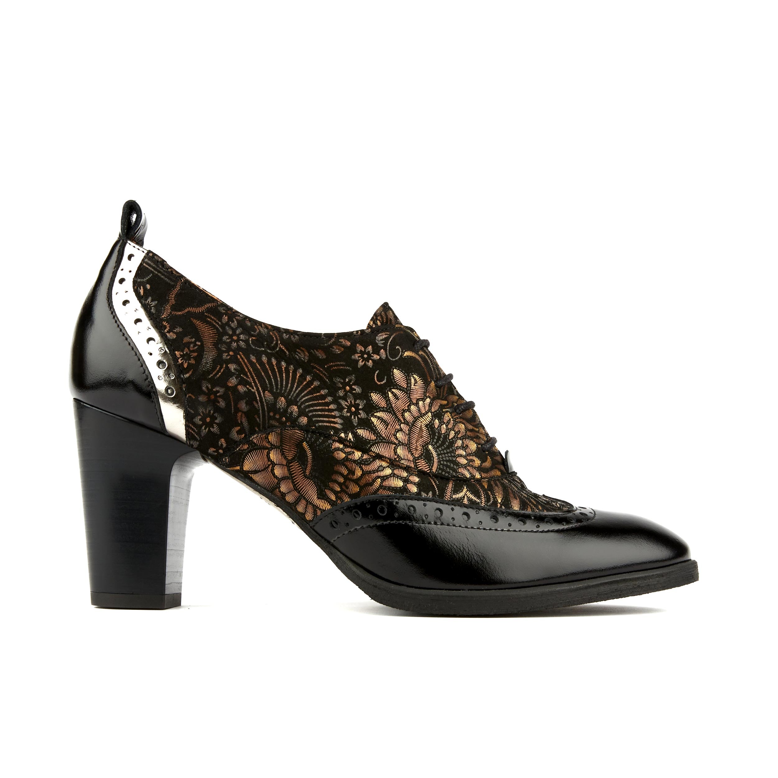 CASINO BLACK & GOLD - Women's oxford pump in 3 inch heel with brogue details