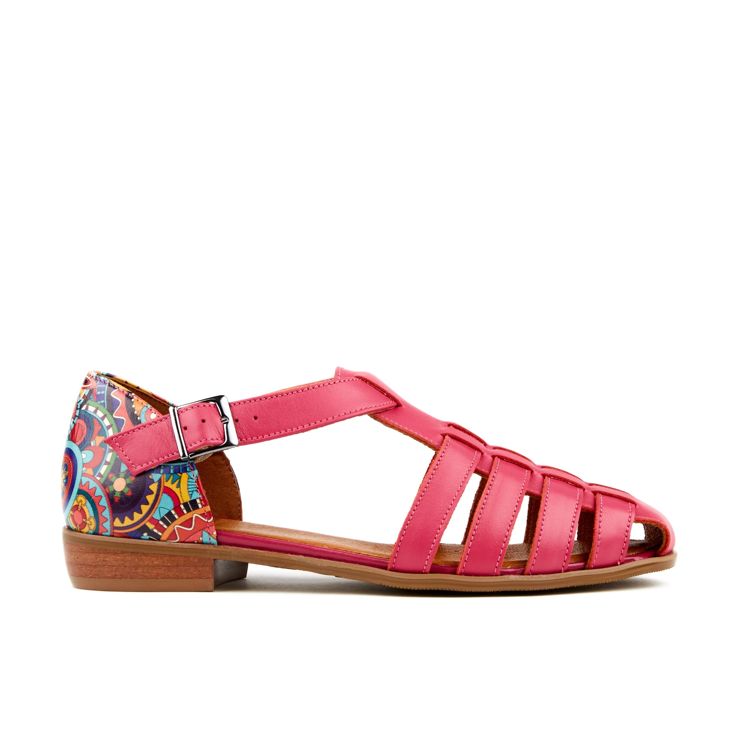 Cowell - Pink - Women's fishermen flat leather sandal with covered heel