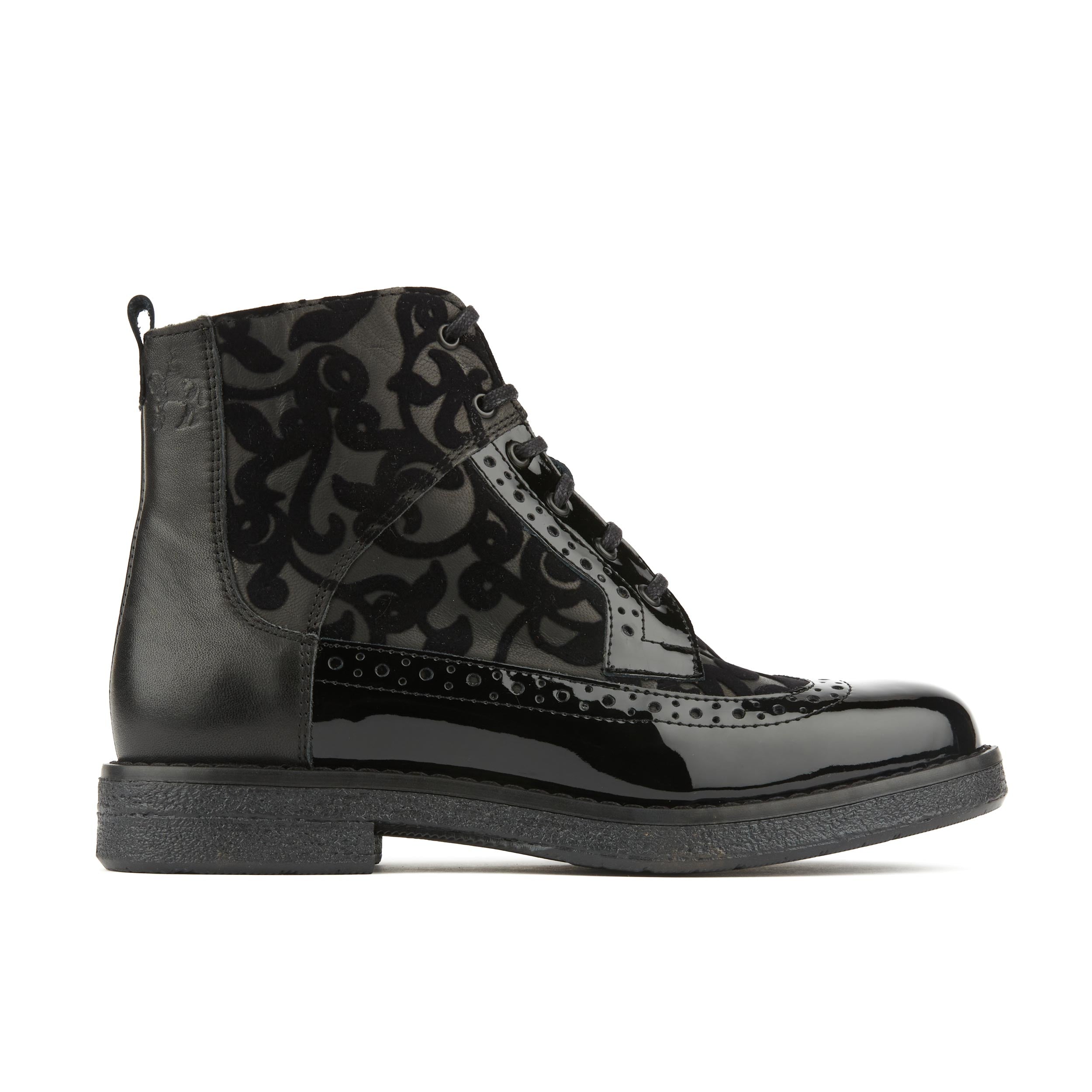 Hatter - Black Floral - Women's zip up and lace up ankle boot with brogue styling