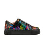 Camila - Dark Tropical - Women's black platform leather trainer in dark print