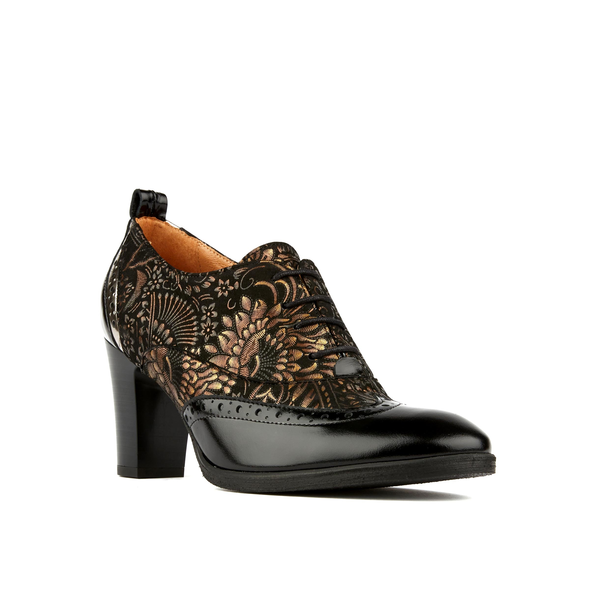 Casino - Black & Gold - Women's oxford pump in 3 inch heel with brogue details