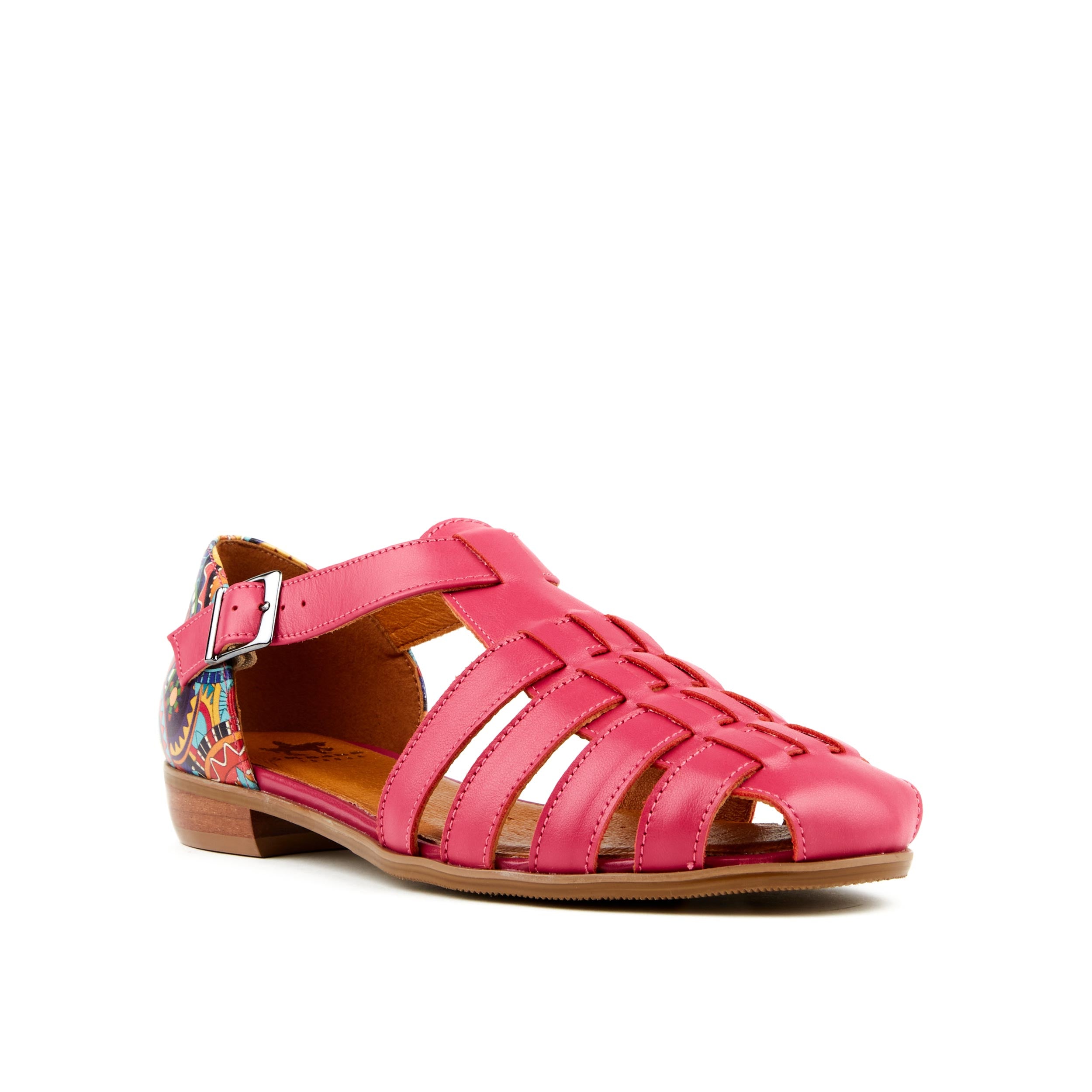 Cowell - Pink & Signature Print - Women's fishermen flat leather sandal with covered heel