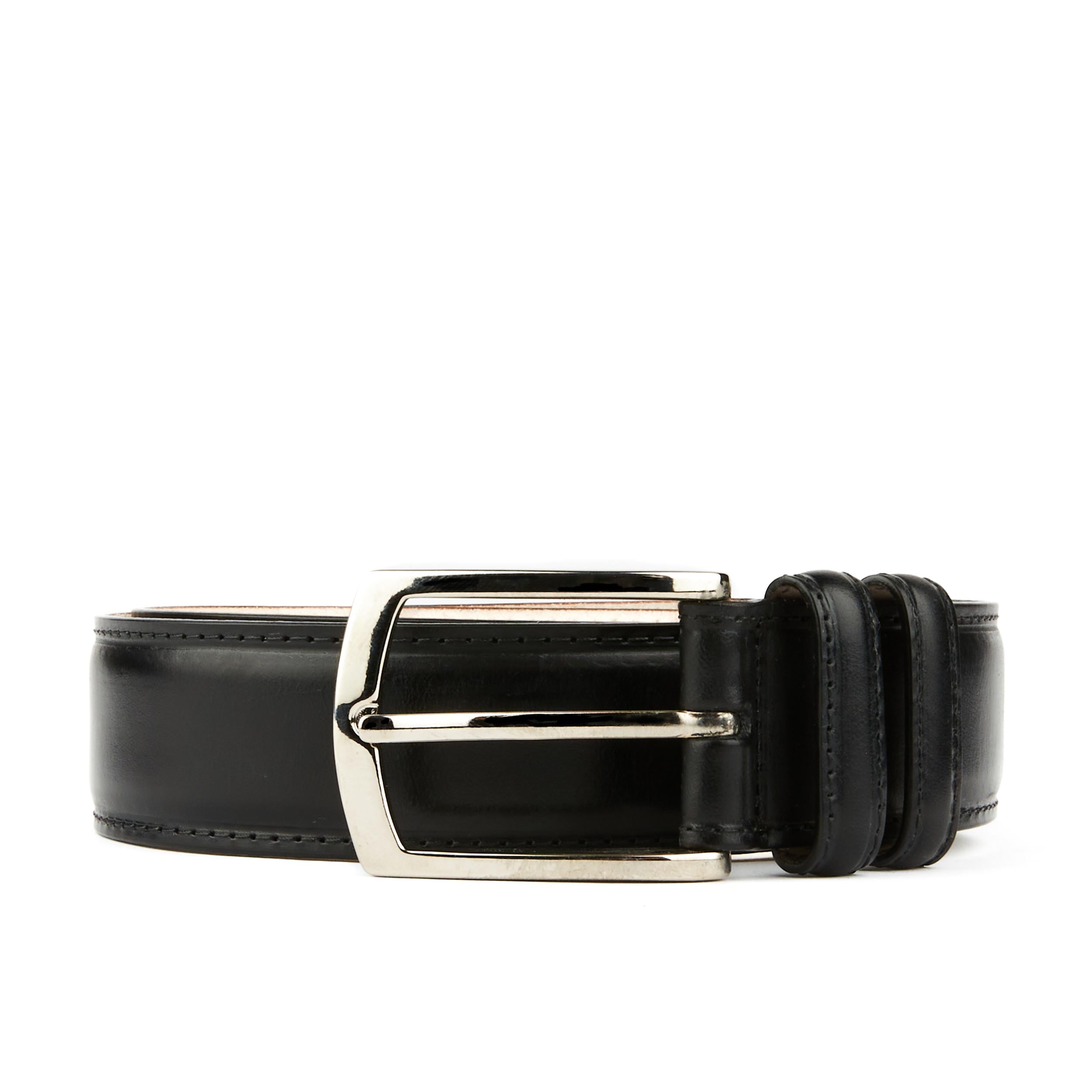 James - Black - Men's classic black leather belt with silver colour buckle