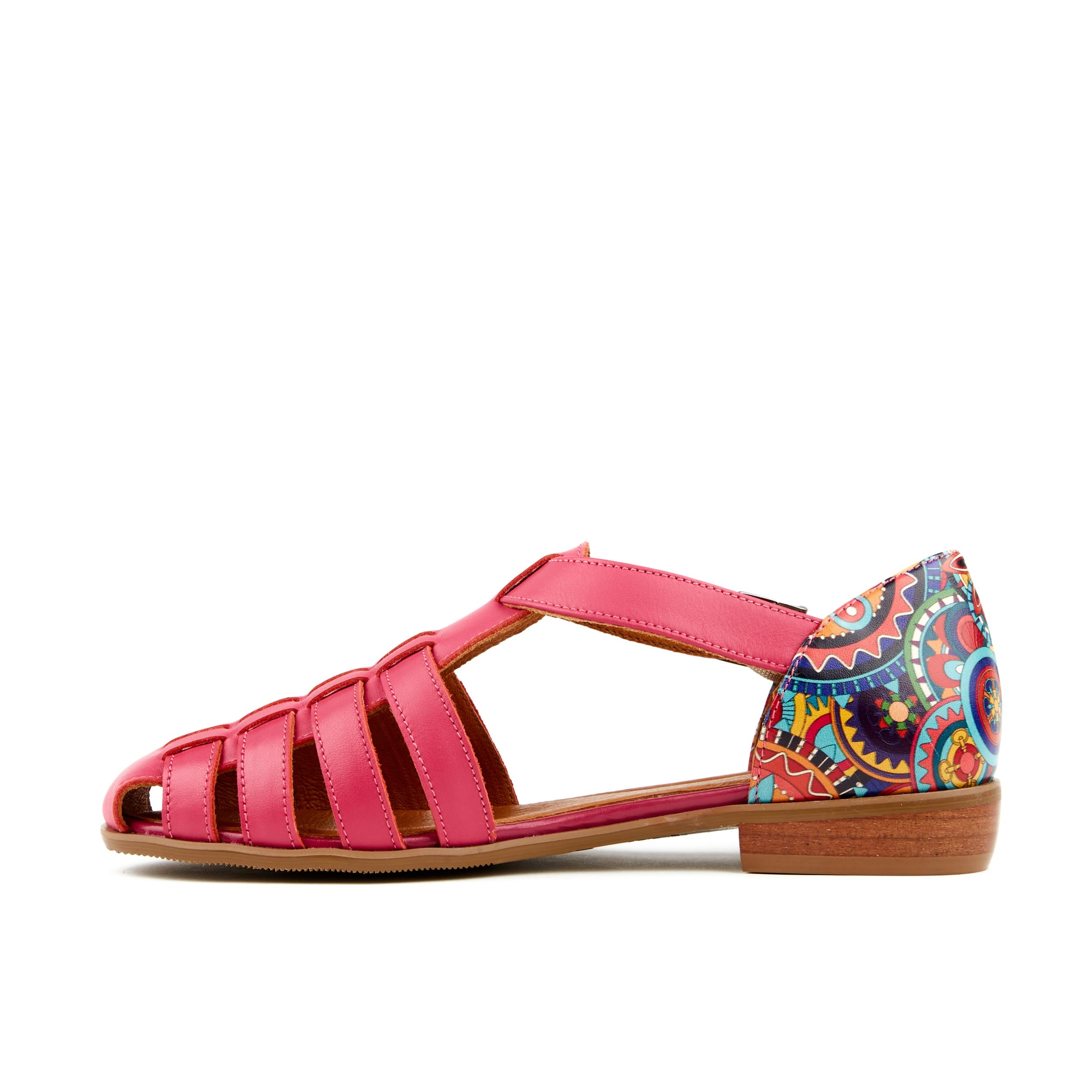 Cowell - Pink & Signature Print - Women's fishermen flat leather sandal with covered heel